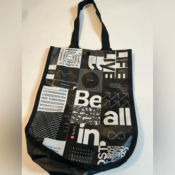 Lululemon Be All In Small White Black Reusable Tote Eco Bag Yoga Gym Lunch - Picture 2 of 6